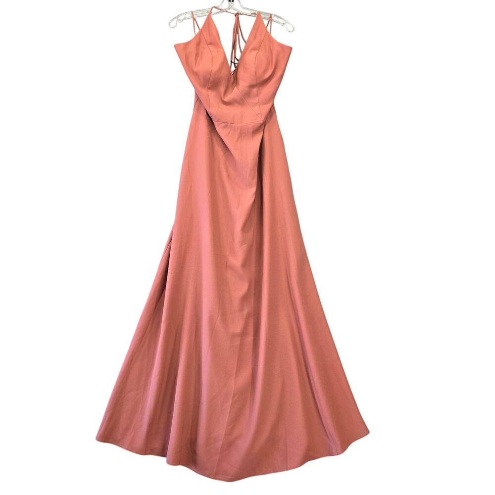 B2 by Jasmine Pink Rose Cinnamon Formal Maxi Dress NEW $216 Strappy Tie Women 12